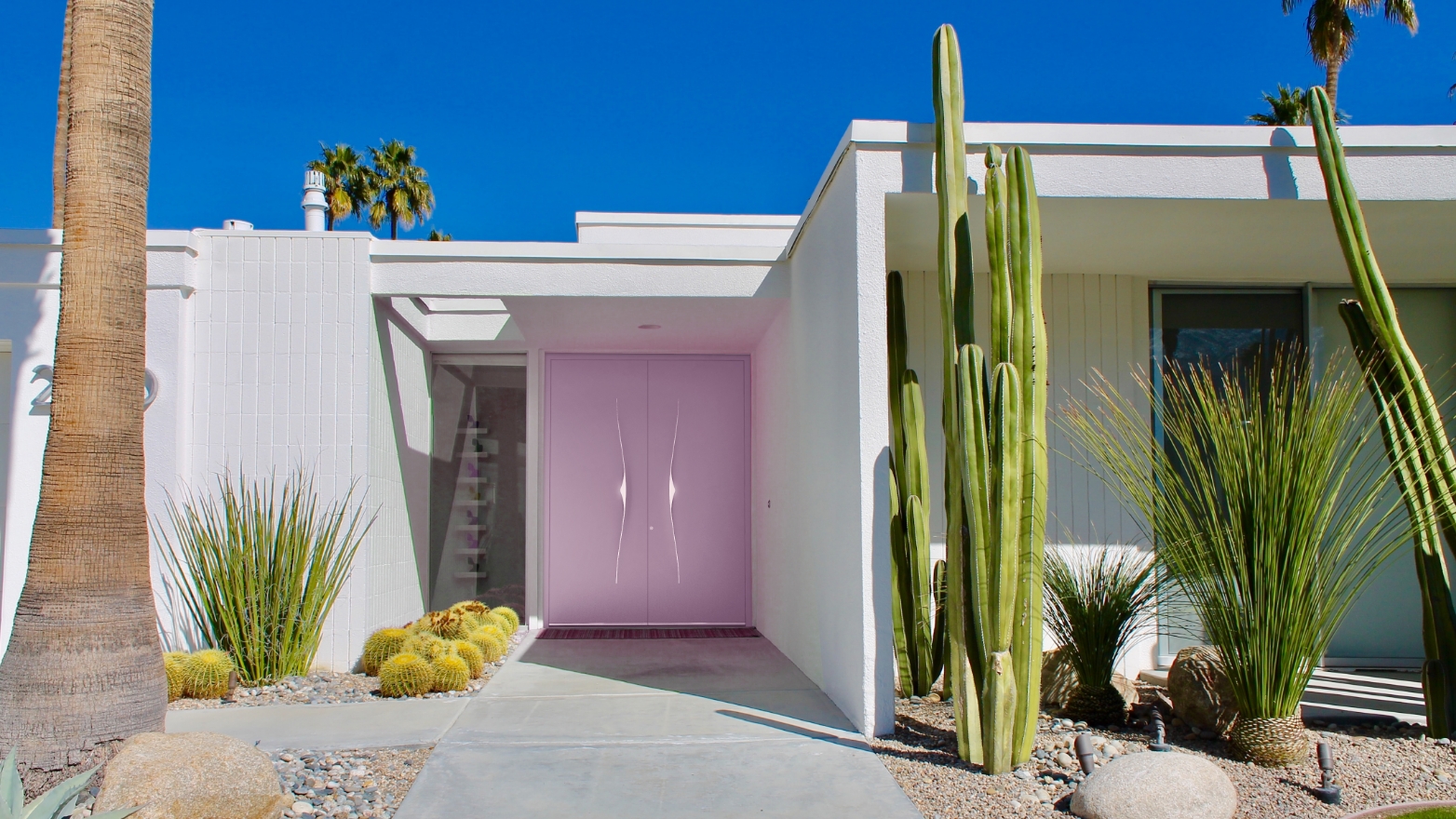 Front doors in lilac colour